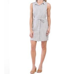 Tahari Shirt Dress with Belt Gray Striped